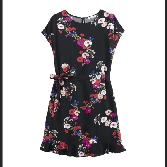 Popsugar tie waist dress in black falling floral mini summer - Picture 1 of 6